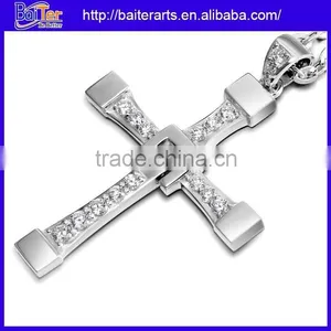 Large Couple Crystal Diamond Pendants ,Zirconia 925 Sterling Silver Cross Pendant thumbnail-1