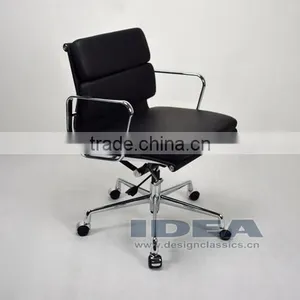 Replica Charles Low Back Desk Chair- Black Color Genuine Leather thumbnail-5