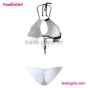 Womens Vintage White and Black Crisscross Bikini Set Swimsuit Swimwear thumbnail-3