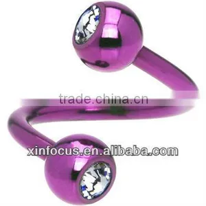 Purple Crystal Austrian Crystal Anodized Titanium Spiral Belly Ring 14 Gauge Titanium Belly Ring Body Jewelry thumbnail-1