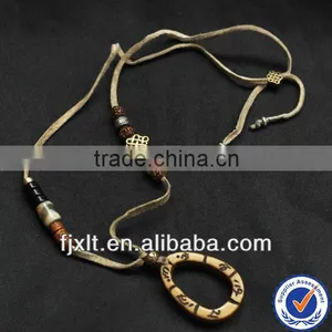 Newest Tibetan Beef Bone Circle Handmade Leather Rope Necklace thumbnail-1