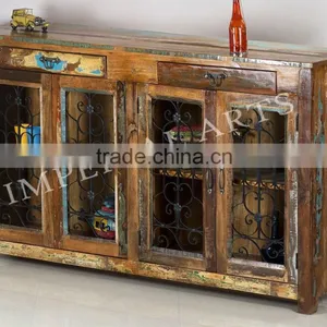 Indian Recycle Wood 2 Double Door Side Board, For Home Funriture thumbnail-1