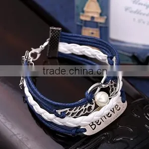 NEW Infinity Dream Skull Wings Friendship Antique Silver Leather Charm Bracelet thumbnail-4