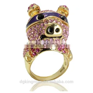 Hot Kingman Lovely Pig Rings Crystal Jewelry for Girls thumbnail-3