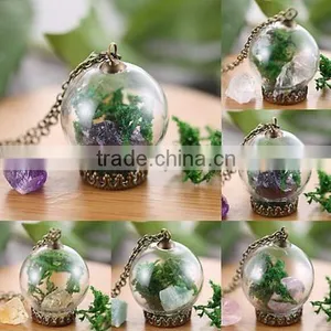 Wishing Bottle Fashion Sweater Chain Dried Flower Moss Pendant Necklace For Gift thumbnail-1