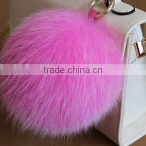 Fluffy Lovely Round 12cm Dyed Fox Fur Pompom With Keychain for Bags thumbnail-1