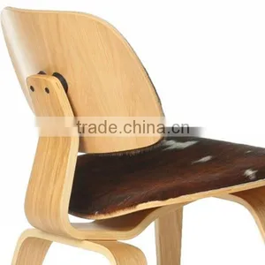 Molded Plywood Chair Cow Leather, Real Leather Upholstered Chair, Genuine Leather Cover Lounge Chair thumbnail-5