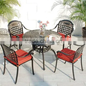 2016 New Design Cast Aluminum 5-Piece Dining Set With Seat Cushions and Round Dining Table, Antique Bronze Finish thumbnail-1
