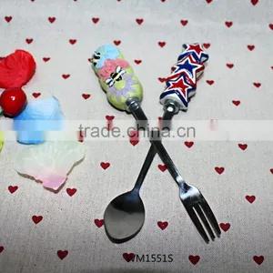 Hot Sale Children Mini Stainless Steel Spoon, Fork and Knife With Cute Resin Handle thumbnail-1
