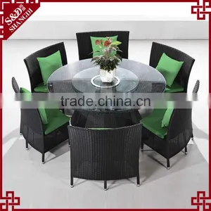 All Weather PE Wicker Modern Round Dining Table Sets With 6 Chairs thumbnail-1