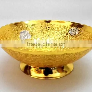 New Design Gold and Silver Plated Brass Bowl With Embossing Designs thumbnail-1