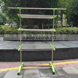 High Quality Foldable Rolling 6-Wheels Clothes Laundry Drying Rack,Stainless Steel Hanging Rods thumbnail-2