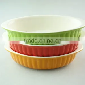 Colorful Ceramic Bake Plate With Two Ears, Durable Ceramic Bakeware in Stock thumbnail-1
