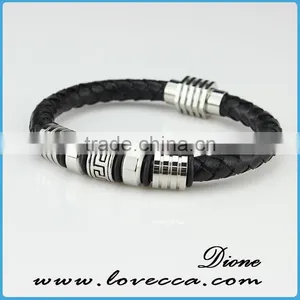 Stainless Steel & Leather Mens Bracelet , Braided Genuine Leather Bracelet Men Stainless Steel thumbnail-4