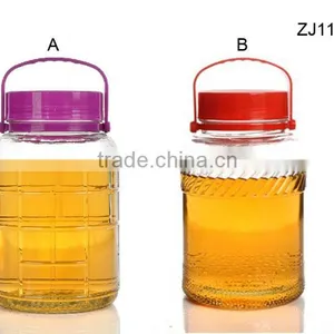 Glass Huge Plum Bottle Dispenser With Handle Plastic Lid thumbnail-1