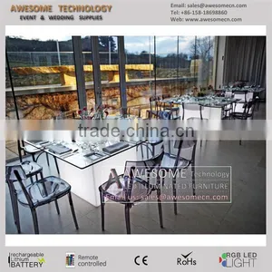 Stylish Square Glass Stackable Wedding Table With Color Changing Light thumbnail-2