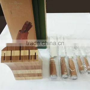 6pc Stainless Steel Bamboo Handle Knife With Block Set thumbnail-1