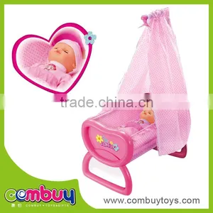 Hot Sale Kids Play at Home Plastic Pink Baby Doll Bed Toy thumbnail-1