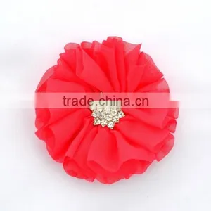 Handmade Chiffon Flower With Rhinestone for Kids Hair Accessories thumbnail-3