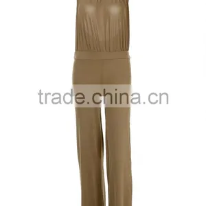 Wholesale Custom Lady Women's Fashion Casual Halter Off-shoulder Backless Sexy Solid Evening Long Romper And Jumpsuit For Woman thumbnail-2