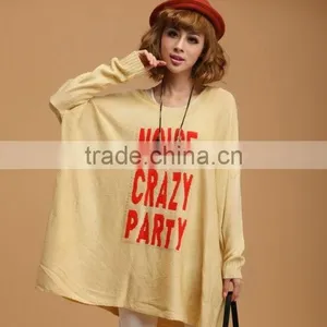 OEM Ladies Fashion O-neck Bat Sleeve Oversized Pullover Knit Sweater thumbnail-1