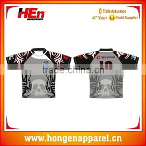 Hongen Apparel Wholesale Sublimation 100% Polyester OEM Slim Fit Rugby Wear Slim Fit Rugby Jersey thumbnail-1
