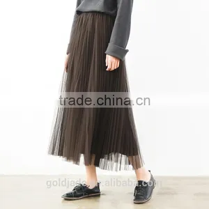 2016 Customized Manufacture Fashionable Wholesale Women's Plain Color Chiffon Double Layer Ladies Skirt thumbnail-3