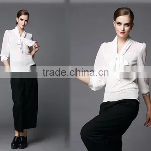 White Colour High Quality Long Sleeve Latest Fashion Blouse Design for Lady thumbnail-3