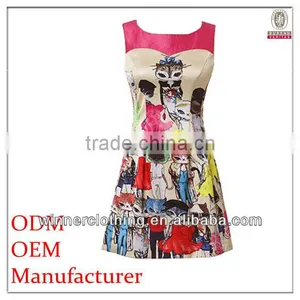 High-end Fashion Desig X-line Cartoon Printed Square Necked Colourful Girls Party Dresses thumbnail-1