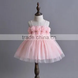 2017 Top Quality Kids New Model Baby 1 Years Old Birthday Pink Flower Party Dresses Cute White Girls First Holy Communion Dress thumbnail-4