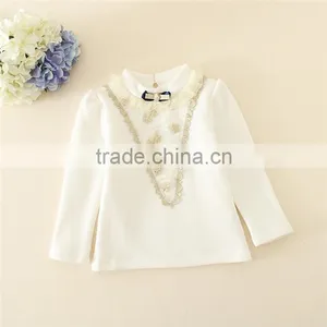 2015 New Design Girls T-shirts With Lace Design Sweet Girl T-shirt With Plush in Side thumbnail-3