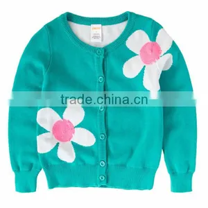 Latest Fancy Flowers Jacquard Girls Kids Knitting Cardigan Sweater thumbnail-1