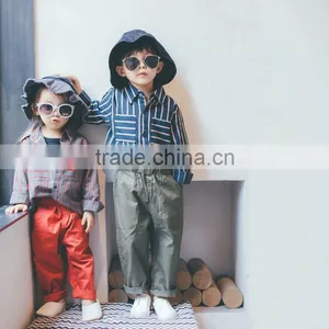 1-7 Years 2017 Wholesale Autumn Cotton Full Sleeve Stripe Pocket Kids Boys Shirts (pick Size Color) thumbnail-1