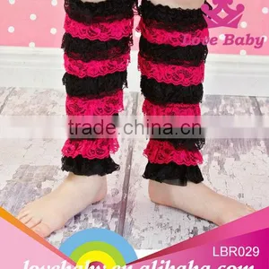 Black and Hot Pink Lace Ruffled Leg Warmers for Infant and Toddler thumbnail-1
