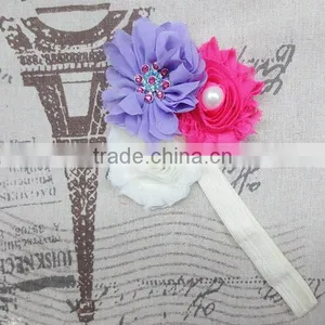 Fashionable Chiffon Shabby Flower Headbands With Pearl Beaded thumbnail-1
