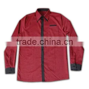 100% Cotton Design China Made Black Brim Mens Maroon Color Cotton Shirt thumbnail-4