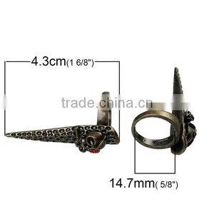 New Fashion Punk Unadjustable Fingertip Knuckle Nail Rings Antique Bronze Halloween Skull Carved Red Rhinestone 14.7mm thumbnail-2