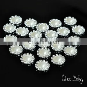20mm Bling Pearl Button Alloy Metal Buttons Flat Back thumbnail-1