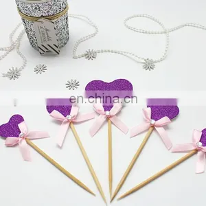 New Design Purple Heart With Bow Wedding Birthday Cake Topper thumbnail-1