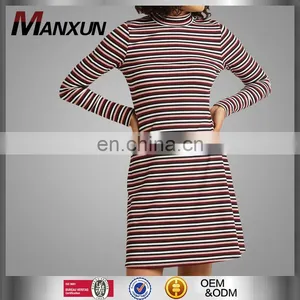 Fashion Design Knit Fabric Striped Slim Mini Dress For Young Girls Plus Size Dress thumbnail-1