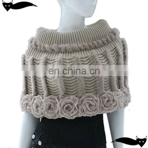 New Product Beige Cashmere With Pink Rabbit Fur Poncho thumbnail-1