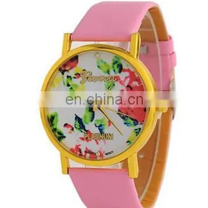 Women Quartz Watch Top Fashion Flower Female Clock Newly Design Simple Lady Dress PU Leather Watch thumbnail-5