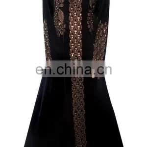 Women's Black Lycra(Stretchable) With Golden Stone Work Embroidery Amazing Burkha / Women's Lycra With Stone Embroidery thumbnail-2