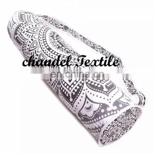 Handmade Mandala Ombre Cotton Yoga Mat Bag With Shoulder Strap Indian YOGA MAT BAG Mandala Hand Yoga Bag Purse Black & White thumbnail-2