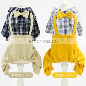 Hot Sale Fashionable Pet Clothing Suspender Trousers Set With Plaid Coat Bow Tie For Pets thumbnail-1