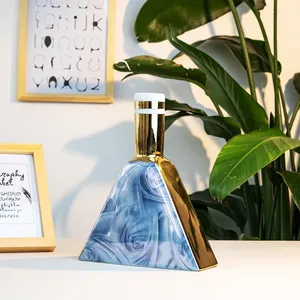 Simple Modern Creative Geometry American Blue Ceramic Flower Vase For Showroom Decor thumbnail-4