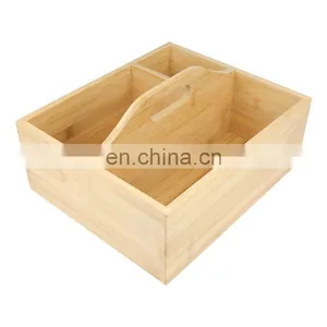 Compact Bamboo Wood Tea Organizer 3 Divided Sections Attached Handle Holder for Tea Bags Coffee Packets Sugar Sweeteners thumbnail-1