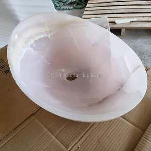 Natural Pink Onyx Marble Irregular Countertop Hand Wash Sink Factory Direct Custom Size for Hotel Villa Bathroom High-End Decor thumbnail-1