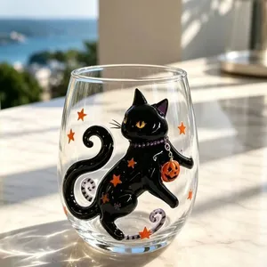Halloween 3D Hand‑Sculpted Glass Cup, Ghost Bat Spider Black Cat Design, Decorative Drinking Glass for Holiday Gift & Home Decoration thumbnail-2