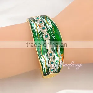 New Design Green Color Enamel Crystal 18k Gold Bangle Saudi Arabia Jewelry thumbnail-6